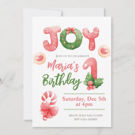 Freude Weihnachten Winter Kinder 1. Geburtstag Ein Einladung (Vorderseite)