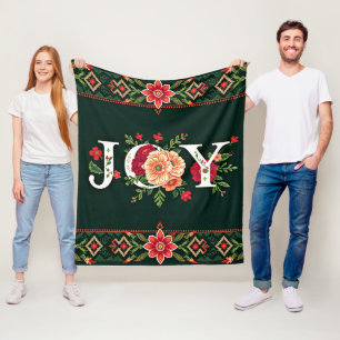 FREUDE Weihnachts-Blumenrand Fleecedecke