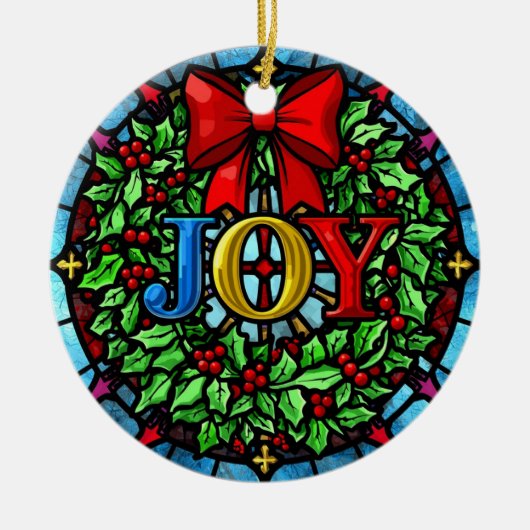 Freude Weihnachtskranz Buntglas Keramik Ornament (Vorne)