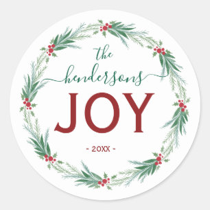 Freude Weihnachtskranz Name Handschrift Runder Aufkleber