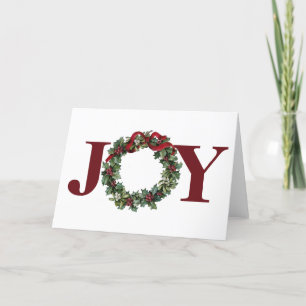Freude Weihnachtskranz Vintage rotes Band Stechpal Feiertagskarte