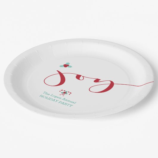 Freude! Zuckerstangen und Stechpalme Pappteller (Schrägansicht)