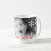 Freude zum Weltroten Typografie-Schneeflocke-Foto Kaffeetasse (VorderseiteRechts)