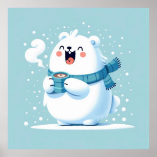 Freudender Polar Bär mit heißem Kakao: Winterwunde Poster