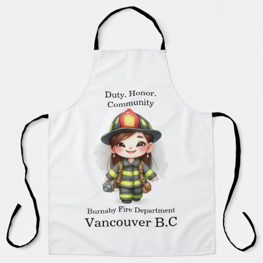 Freudenfeuerwehrer in heller Ausrüstung mit Kamera Schürze (Vorderseite)