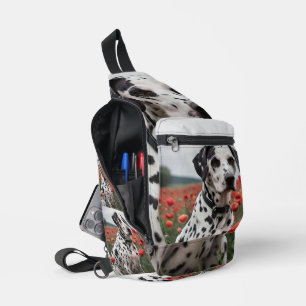**"Freudenflecken: Dalmatiner auf einem roten Mohn Crossbody Bag