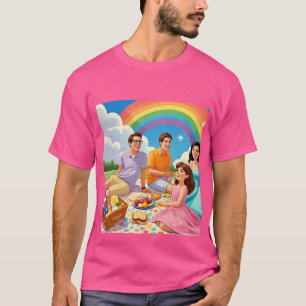 Freudenreiche Familie Picnic unter dem Rainbow-Men T-Shirt