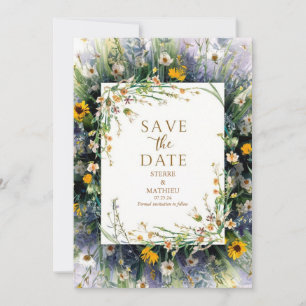 Freudenreiche Minimalistische Wildblume Hochzeit Save The Date