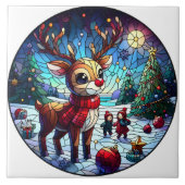 Freudenwilde Rentiere im Winter Wunderland mit Fre Fliese (Vorderseite)