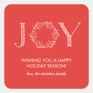 Freudewreath-rote Typografie-personalisierte Quadratischer Aufkleber