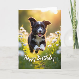 Freudige Geburtstagskarte mit springendem Hund Karte