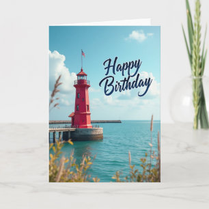 Freudige rote Leuchtturm-Geburtstagskarte Karte