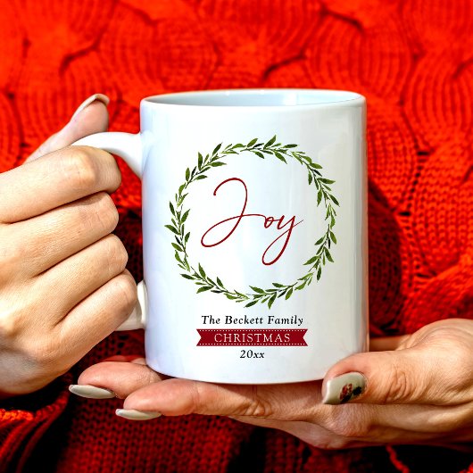 Freudige Typografie Schrift Weihnachtskranz Urlaub Kaffeetasse
