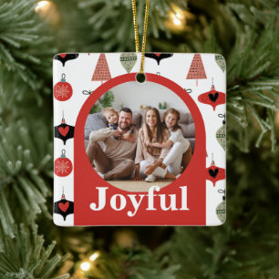 Freudige Weihnachten 4 Familienfoto-Collage Roter Keramikornament