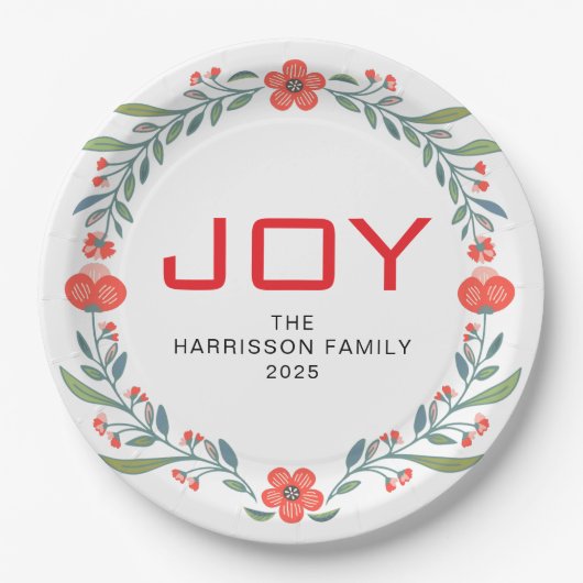 Freudiger Blumen-Weihnachtskranz Familie Benutzerd Pappteller (Vorderseite)