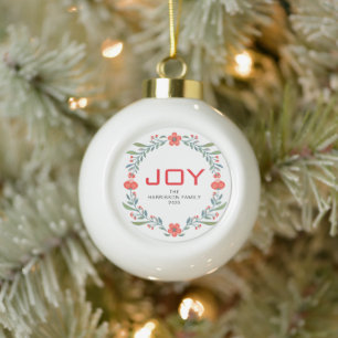 Freudiger floraler Weihnachtskranz Familie benutze Keramik Kugel-Ornament