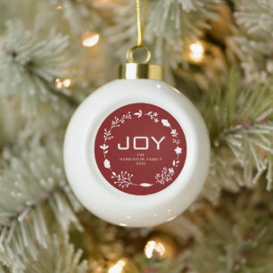 Freudiger floraler Weihnachtskranz Familie benutze Keramik Kugel-Ornament