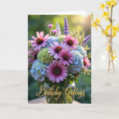 Freudiger Geburtstag Magenta Karte (Gelbe Blume)