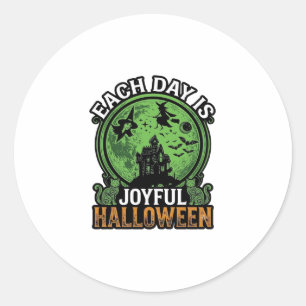 Freudiger Halloween-Spook-Haus-Hexen-Katze jeden T Runder Aufkleber