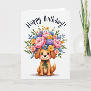 Freudiger Hunde-Blumen-Geburtstagskarte Karte
