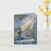Freudiger Schneemann - handgemalt Karte (Gelbe Blume)