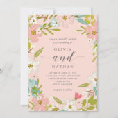 Freudiges Blumen auf Wedding Einladung des Rosa-| (Vorderseite)