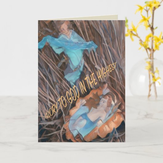 Freue dich, der Heiland ist mit Engel & Jesuskind Karte (Gelbe Blume)