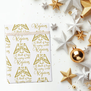 Freue dich Engel Elegant Gold Religiöses Weihnacht Geschenkpapier