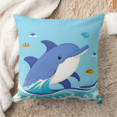 Freuen Sie sich auf Cartoon Dolphin Schwimmen in b Kissen (Decke)