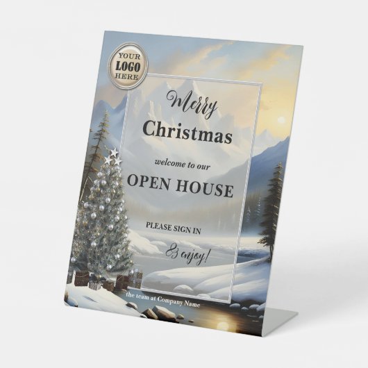 Freuen Sie sich auf das Open House für Weihnachten Sockelschild (Vorderseite)