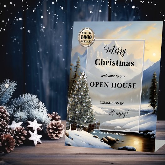 Freuen Sie sich auf das Open House für Weihnachten Sockelschild