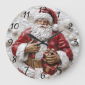 Freuen Sie sich auf den Weihnachtsmann mit Geschen Große Wanduhr (Vorderseite)