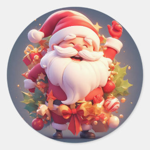 Freuen Sie sich auf den Weihnachtsmann umgeben von Runder Aufkleber