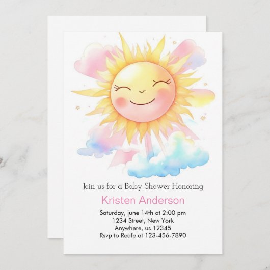 Freuen Sie sich auf die Kinderdusche der Sunshine Einladung (Vorne/Hinten)