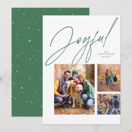 Freuen Sie sich auf drei Foto grüne Weihnachtsfeie Feiertagskarte