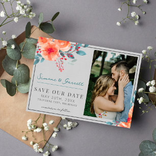 Freuen Sie sich auf florale Orange und Aquamarines Save The Date