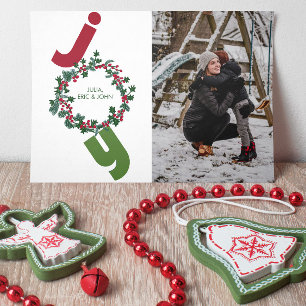 Freuen Sie sich auf Foto und Weihnachtskranz auf G Feiertagskarte