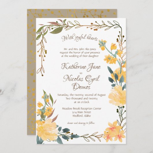 Freuen Sie sich auf goldene Blüten Einladung (Vorne/Hinten)