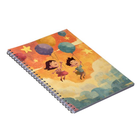 Freuen Sie sich auf junge Kinder mit Balloons und  Notizblock (Rechte Seite)