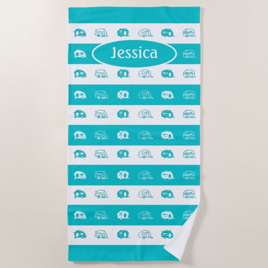 Freuen Sie sich auf maßgeschneiderte Retro-Campers Strandtuch (Vorderseite)