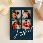 Freuen Sie sich auf moderne Minimalistische blaue  Feiertagskarte<br><div class="desc">Freuen Sie sich auf moderne Minimalistische Blue Script 4 Foto Holiday Card. Senden Sie Ihren personalisierten und individuell gestaltbaren Urlaub an Freunde,  Kollegen und Familie in schlichten,  eleganten und modernen Foto Design festliche,  natürliche minimalistische Stilkarten! Unter der Kalligrafie finden Sie Ihre persönliche Grußbotschaft in der modernen Typografie.</div>