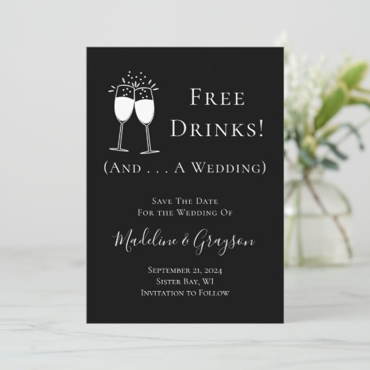 Freuen Sie sich auf sonnige Getränke und eine Hoch Save The Date (Stehend Vorderseite)