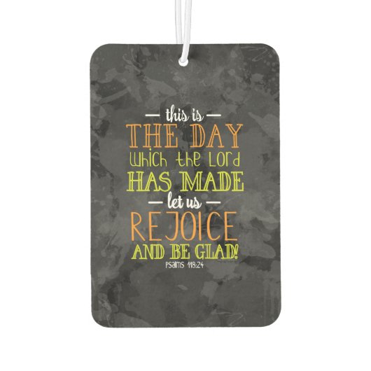 Freuen Sie sich und sein Glad Typografy Bible Vers Autolufterfrischer (Rückseite)