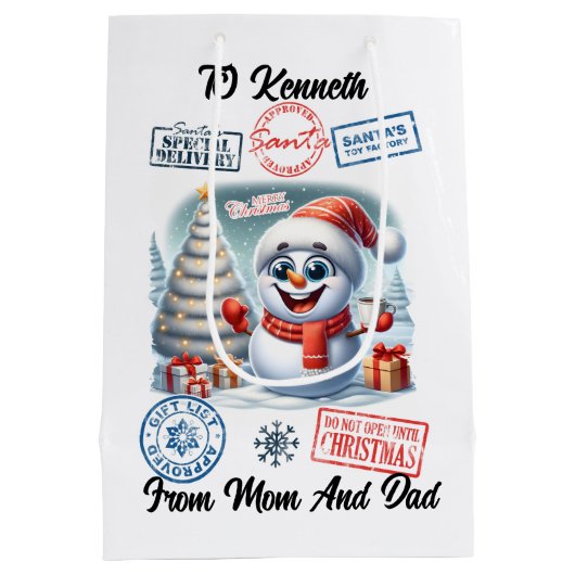 Freuer Schneemann mit Santa Sack Mittlere Geschenktüte (Rückseite)