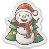 Freuer Schneemann mit Weihnachtsbäumen Aufkleber (Vorderseite)