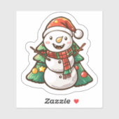 Freuer Schneemann mit Weihnachtsbäumen Aufkleber (Blatt)