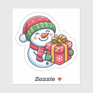 Freuer Snowman mit einem Weihnachtsgeschenk Aufkleber