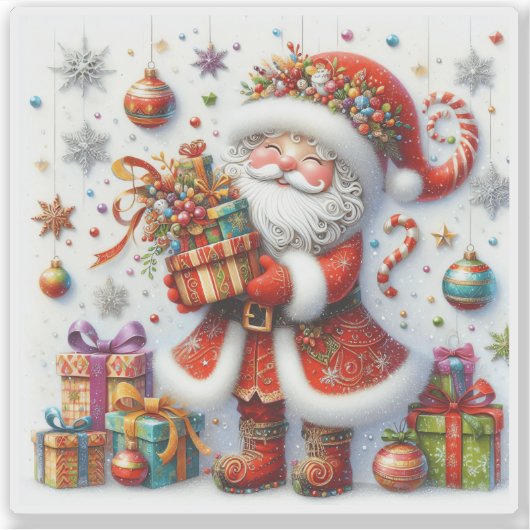 Freuer Weihnachtsmann mit farbenfrohen Geschenken Aufkleber (Vorderseite)