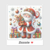 Freuer Weihnachtsmann mit farbenfrohen Geschenken Aufkleber (Blatt)