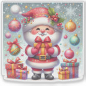 Freuer Weihnachtsmann mit festlichen Geschenken Aufkleber (Vorderseite)